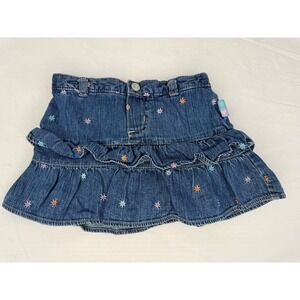 Vintage Y2K Carters Baby Girl Blue Denim Floral Embroidered Ruffle Skort 18 M